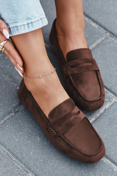 Mocassins Loafers Femmes Plates Marron Foncé Soreline