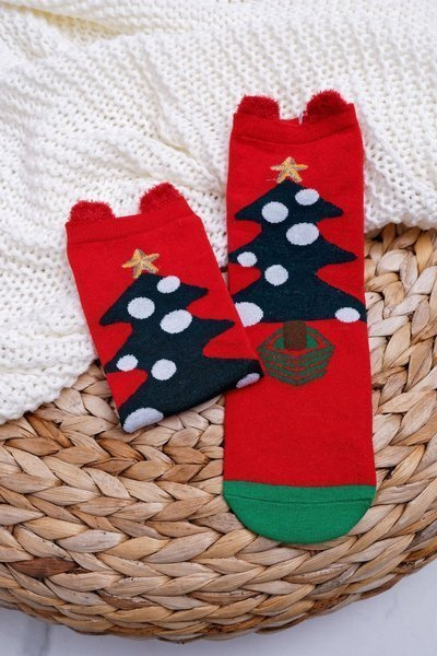 Chaussettes de Noël pour femmes avec oreilles et sapin de Noël