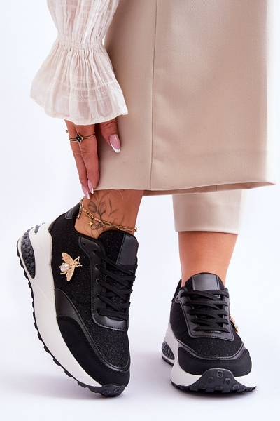 Chaussures De Sport Brillantes Avec Décoration Noir Seneca