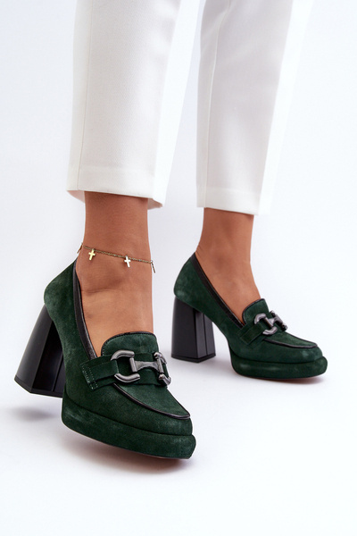 Bőr pumpák Chunky Heel Laura Messi 2706 sötétzöld színű