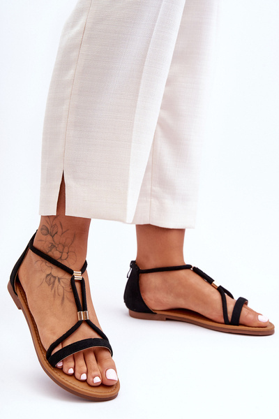 Damen Flache Sandalen Mit Schnalle Schwarze Jullie