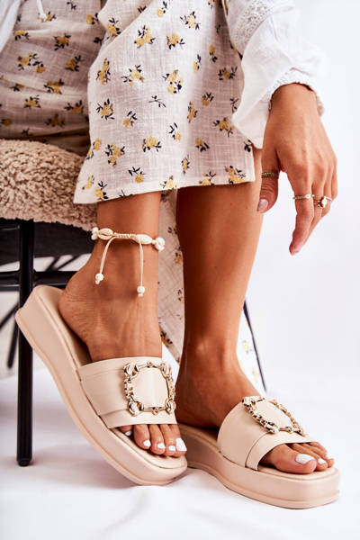 Pantoufles en cuir à la mode pour femmes Beige Adaline