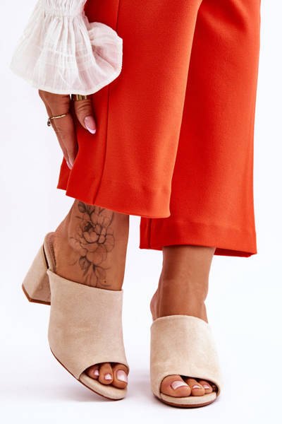 Pantoufles à talons hauts en daim pour femmes Beige Carter