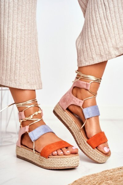 Damen Espadrilles Plateau Gebunden Orange Fuerta