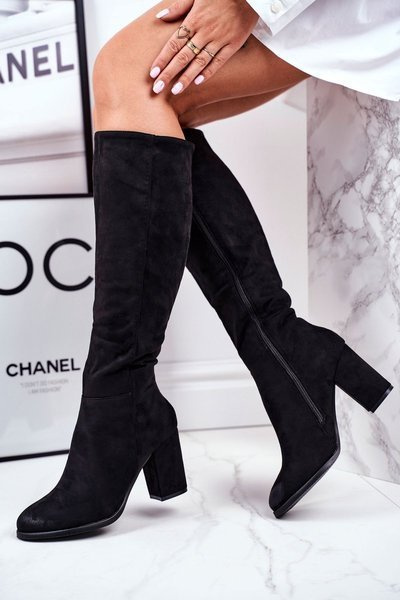 Women's High Boots Suede Black Many Times