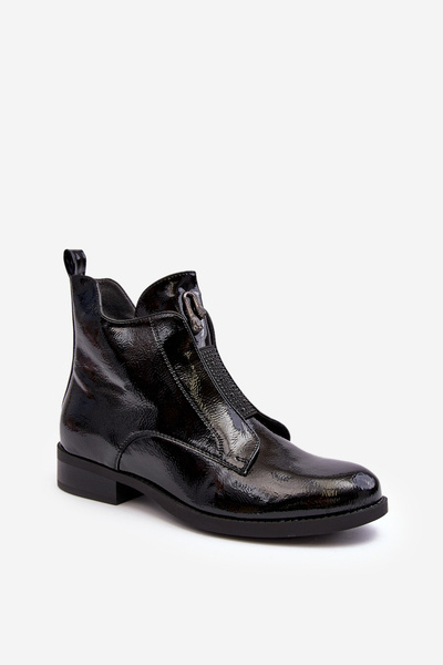 Damenstiefel aus Lackleder mit flachem Absatz, warmes Schwarz S.Barski HY75-120 Schwarz