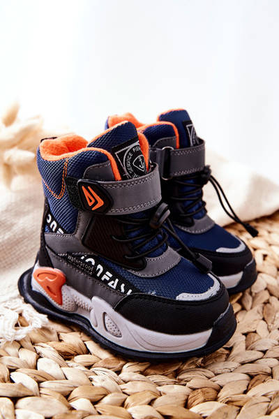 Cizme izolate de zăpadă Velcro Fata de Navy și Grey Darel