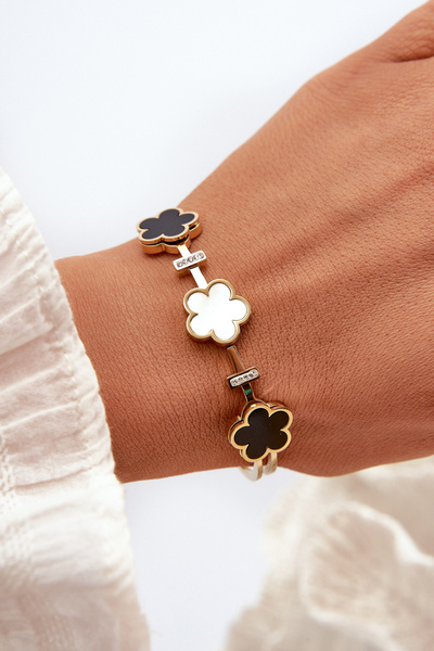 Damenarmband mit Blumen aus Edelstahl gold