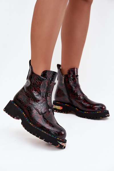 Bottines féminines en cuir naturel verni avec doublure Artiker 57C0165 Bordeaux
