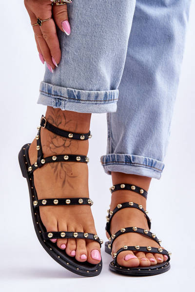 Damensandalen mit dekorativen Nieten Schwarz Dorothy