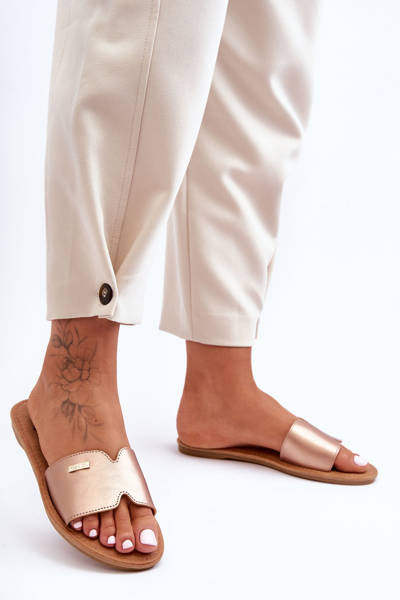 Damen Bequeme Pantoletten Mit Flachem Absatz Rosa Gold Coraline