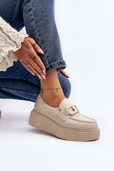 [Zazoo 20101 Chaussures à plateforme en cuir élégantes en beige clair]