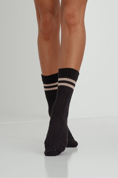 Damensocken Zopf Mit Streifen Schwarz