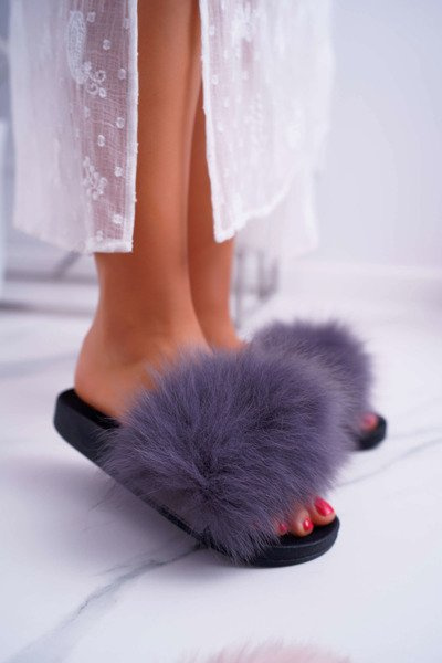 Flip -flops pentru femei cu blană gri moale
