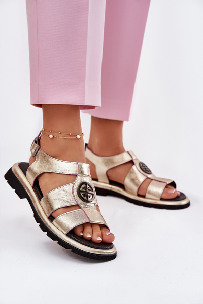 Sandales en cuir pour femmes laquées avec détail décoratif Artiker 56C0691 noires