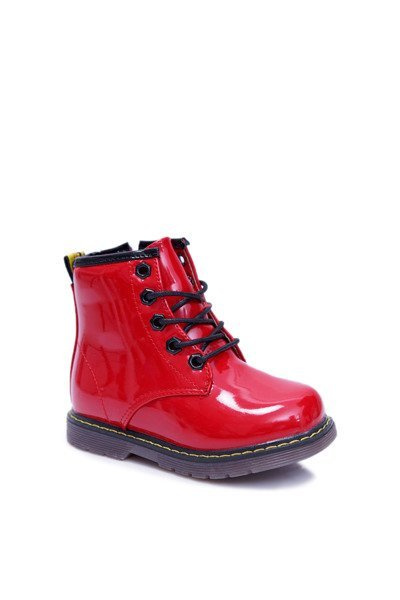 Bottes Enfant Trappeurs Doublées Polaire Vernies Rouge Debi