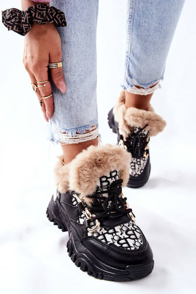 Gepolsterte Damen-Sportstiefel Schwarz Heart Beats
