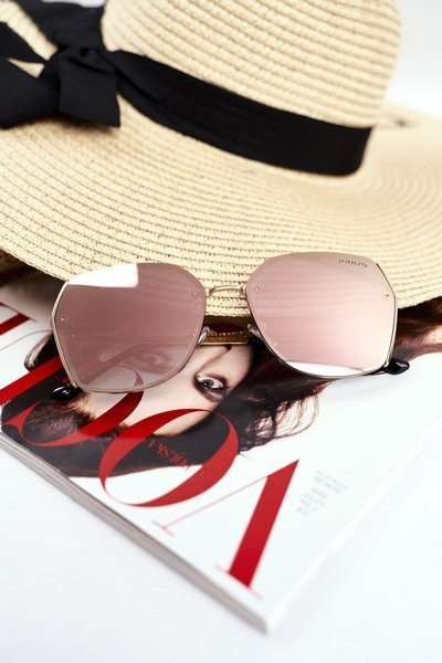 Ochelari de soare pentru femei Prius Pre-38 Gold Pink Mirror Glitter