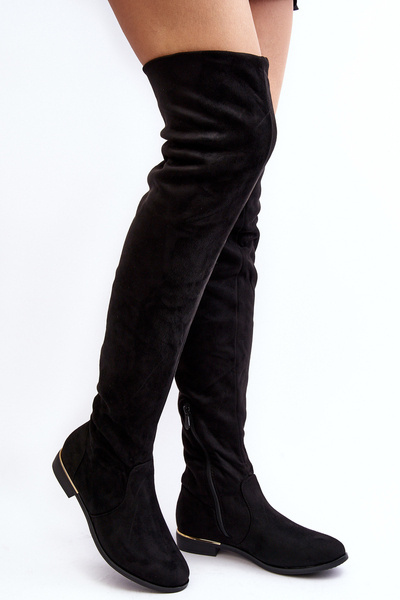 Bottes hauteur genou pour femmes sur talon plat noir Bikka