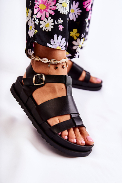 Sandales En Cuir Sur Plateforme Noir Tessy