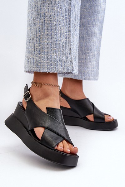 Női fekete platform és ékszandál Eco Leather Vaiara anyagból