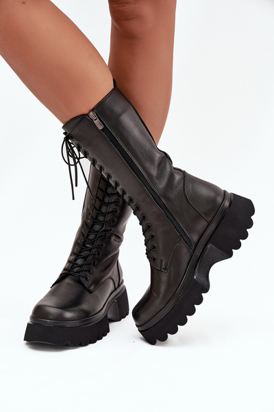 Cizme din piele izolate cu platforma Artiker 57C2282 Negru