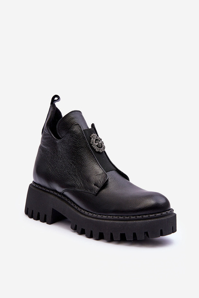 Damen Lederstiefel mit Verzierung schwarzer Lusanna