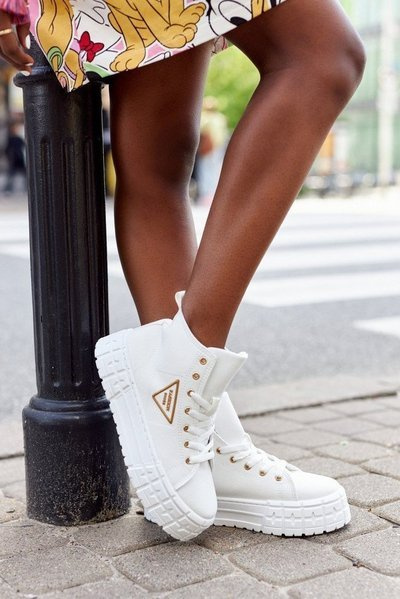 Damen Hoch Plateau Tennisschuhe Weiß Manhattan