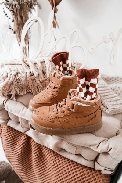Children's Insulated High Sneakers Camel Clafi