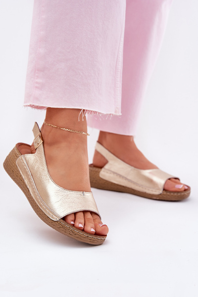 Damen Leder Wedge Sandalen Maciejka L7069 Golden