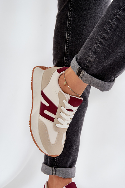 Baskets Sportives Pour Femmes Sur Plateforme Beige-Rouge Emidi