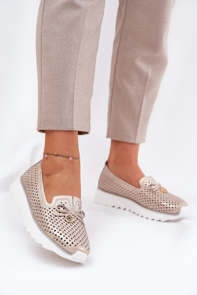 Pantofi Peep Toe Din Piele Naturală D&A LR51-631 Aurii