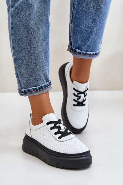 Damen Sportschuhe Auf Plattform Naturleder Weiß 41470 Vinceza