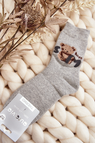 Warme Baumwollsocken mit Bär Grau