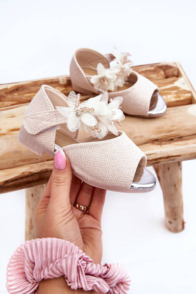 Sandales Velcro Enfant À Fleurs Beige Fiona