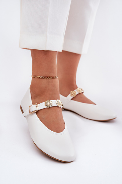 Ballerines Pour Femmes Avec Sangle Et Décorations Dorées Blanches Firicene