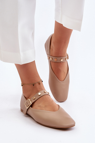 Ballerines En Cuir Eco Avec Sangle Beige Alcionora