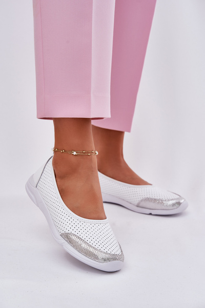 Leder Damen Perforierte Ballerinas Weiße Lucy