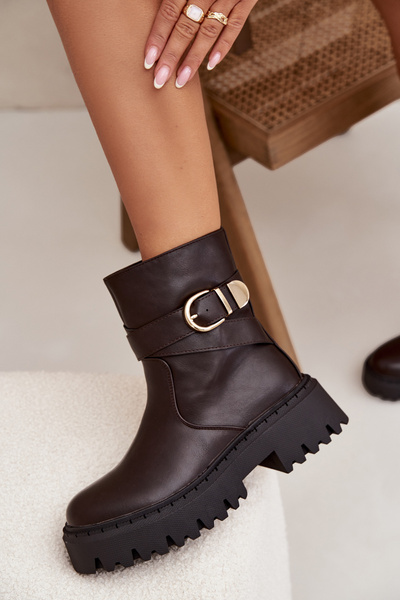 Bottines isolantes pour femmes avec boucle en or chocolat Elanore