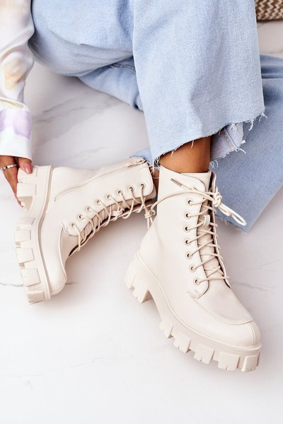 Fleecegefütterte Worker Boots Beige World Is Mine