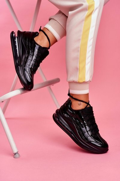 Sport Damen Turnschuhe Schuhe Lackiert Schwarz Meff