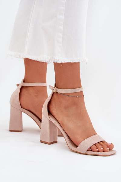Sandale pentru femei cu toc din suede ecologic bej Elirae