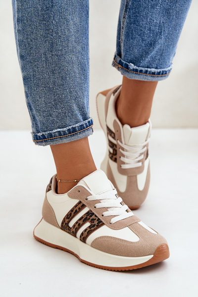 Baskets Chaussures De Sport Sur Plateforme Léopard Femme Beige Thari