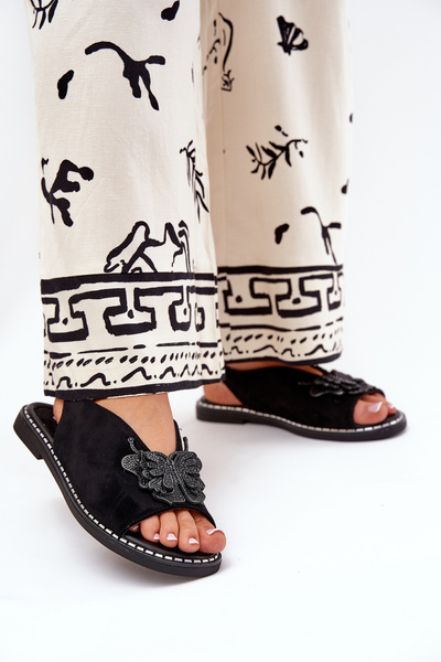 Sandales femmes à talon plat avec décoration noires Setorina