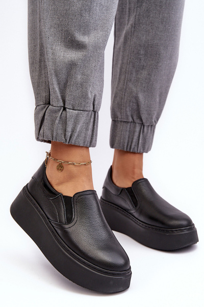 Chaussures de sport en cuir pour femmes sur plateforme noires Lemar Manish