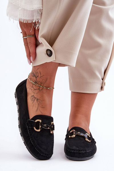 Mocassins Femme En Daim Avec Ornement Noir Dionira