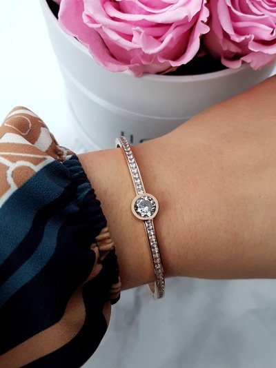 Women's Steel Bracelet Zirconia Crystal Pink Gold Quento