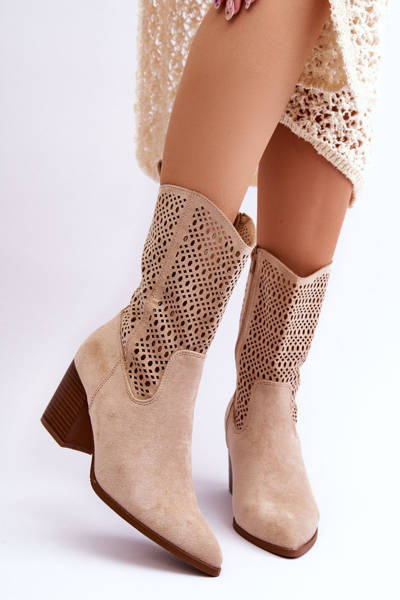Hohe Wildleder-Cowboystiefel für Damen Beige Turner