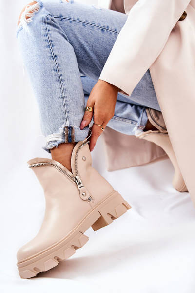 Bottines en cuir Fermetures éclair décoratives Beige Deborah
