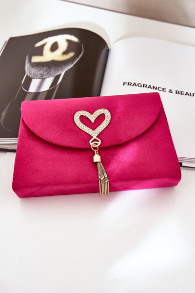 Pochette Avec Cœur Décoratif Éco Daim Fuchsia Evilinas